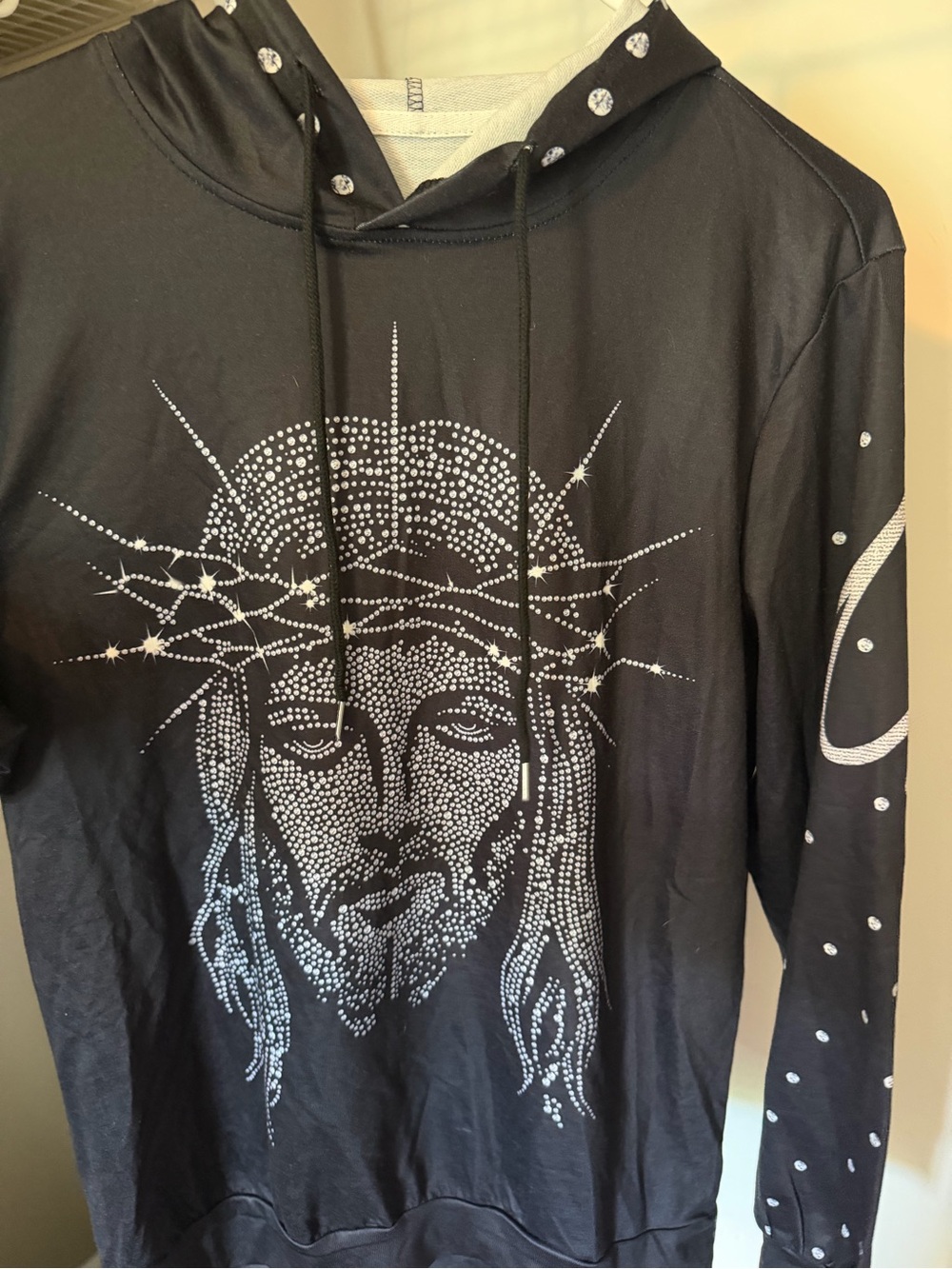 SHEIN Black Rhinestone Graphic Hoodie